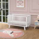 Rubber Wood Baby Crib With Adjustable Mattress Heights and Guardrails-White