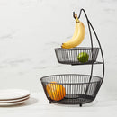 2-Tier Fruit Basket with Banana Hanger - Black