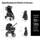 Ultimate 3 Full Size Baby Stroller with Bassinet - Midnight Origin