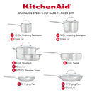 KitchenAid 3-Ply Base Stainless Steel Cookware Set - 11 Piece - Brushed Stainless Steel