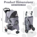 3 Wheels Pet Stroller, Dog and Cat Strollers - Grey