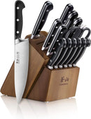 Adams Series German Steel Forged 15-Piece Knife Block Set - Black