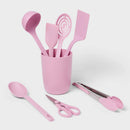 8pc Nylon Kitchen Utensil Set with Holder - Pink