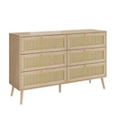 Rattan 6 Drawers Dresser - Natural Wood / Oak