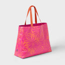 Water Resistant Reversible Tote Bag - Pink/Coral Palm