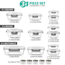 34pcs Glass Food Storage Containers with Lids Set, Airtight Meal Prep Containers (17 Containers & 17 Lids) - Grey