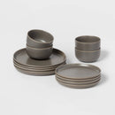 12pc Stoneware Tilley Dinnerware Set Bronze - Threshold™: Microwave & Dishwasher Safe, Service for 4, Solid Pattern