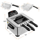 Electric Deep Fryer 5.3QT/21-Cup 1700W w/ Triple Basket - Black/Silver