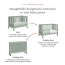Maki Full-Size Folding Crib with Toddler Rail - Light Sage