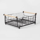 Metal Dish Rack with Powder Coated Finish and Rubber Wood Handles Black