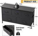 5 Fabric Drawers Dresser - Black