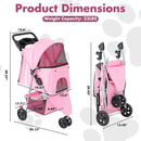 3 Wheel Pet Stroller for Small Dogs and Cats - Pink