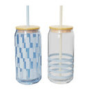 20 fl oz Glass Tumblers with Lid and Straw - Lake Striped