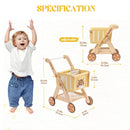 RBaby Push Walker Doll Stroller, Wooden Shopping Cart