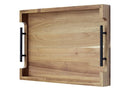 Acacia Wood Serving Tray with Metal Handles - 17 Inch