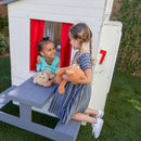 Modern Outdoor Wooden Playhouse With Picnic Table, Mailbox & Outdoor Grill - White