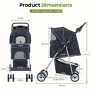 4 Wheels Pet Stroller for Small Dogs and Cats - Black