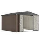 10' X 10' Metal Storage Shed For Ourdoor, Steel Yard Shed With Design Of Lockable Doors