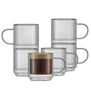 Haven 13.5 oz Fluted Stackable Double Wall Glass Mugs, Set of 6