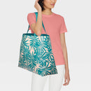 Water Resistant Reversible Tote Bag - Teal/White Palm