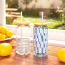 20 fl oz Glass Tumblers with Lid and Straw - Lake Striped
