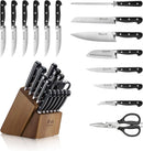 Adams Series German Steel Forged 15-Piece Knife Block Set - Black