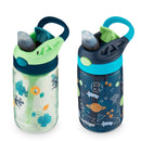14oz 2pk Plastic Cleanable Kids' Water Bottles Green/Blue: Leakproof Toddler Straw Cups, Dishwasher-Safe