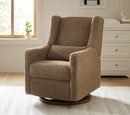 Kiwi Glider Recliner w/ Electronic Control and USB - Latte Teddy Loop w/ Dark Wood Base