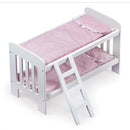 Doll Bunk Bed with Bedding, Ladder, and Free Personalization Kit - White/Pink/Gingham