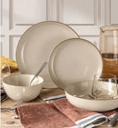 16 Pc Dinnerware Stoneware Dinner Plate and Bowl Set New Beige