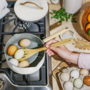 Ceramic Non-Stick Covered Sauce Pan with Strainer Lid - White Icing