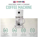 Coffee Machine, 12 Cup Programmable Drip Coffee Maker with Auto Shut-Off Function and Reusable Washable Water Filter, Ivory & Chrome