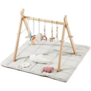 Wooden Play Gym with 9 Sensory Toys, Foldable Baby Play GymFrame Activity Center - Natural Color