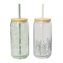 20 oz Glass Tumblers with Lid and Straw - Thyme Meadow/Garden