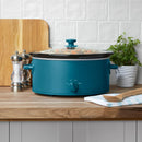6 Quart Oval Slow Cooker w Glass Lid, -Corsair Blue