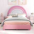 Twin Bed Frame With Height-Adjustable Headboard and Sturdy Wooden Slats-White & Pink