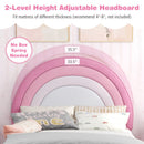 Twin Bed Frame With Height-Adjustable Headboard and Sturdy Wooden Slats-White & Pink