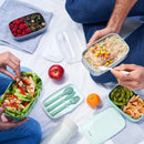 Stackable Lunch Box Container with Built-in Flatware - Aqua