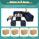 9 Pieces Outdoor Wicker Sectional With 35 Inch Gas Fire Pit Table-Navy