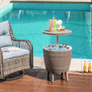 10 Gallon Cooler Bar Table Outdoor Coffee Table Ice Bucket With Telescopic Tabletop for Beer and Wine-Brown