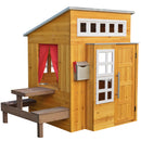 Modern Outdoor Wooden Playhouse With Picnic Table, Mailbox and Outdoor Grill - Natural