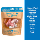 HappyPaci 100% Silicone Baby Pacifier 0-6m, BPA Free, White, Pink, Light Pink, 3 Pack
