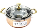 Tabakh Copper Stainless Steel Hammered Finish Handi/Lagan/Pot with Toughened Glass Lid and Brass Knob & Handles Capacity-525 ML