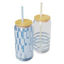 20 fl oz Glass Tumblers with Lid and Straw - Lake Striped