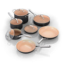 12pc Extended Life Essential Ceramic Cookware Set: Hard Anodized Aluminum, Dishwasher-Safe, Induction Compatible