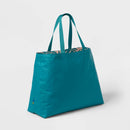 Water Resistant Reversible Tote Bag - Teal/White Palm