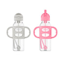 Milestones Narrow Sippy Straw Bottle, Spill-Proof with 100% Silicone Handles, Gray/Pink, 6m