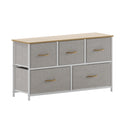 5 Drawer Storage Dresser - White Frame, Oak Top, Beige Drawers