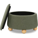 Tuffet Storage Ottoman - Performance Olive Boucle with Honey Ball Feet