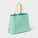 Water Resistant Reversible Tote Bag - Blue/Lime Stripe